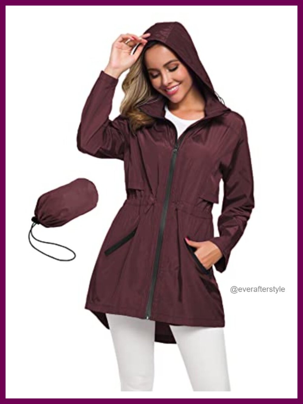 Avoogue Women's Long Raincoat with Hood Lightweight Waterproof Rain Jacket